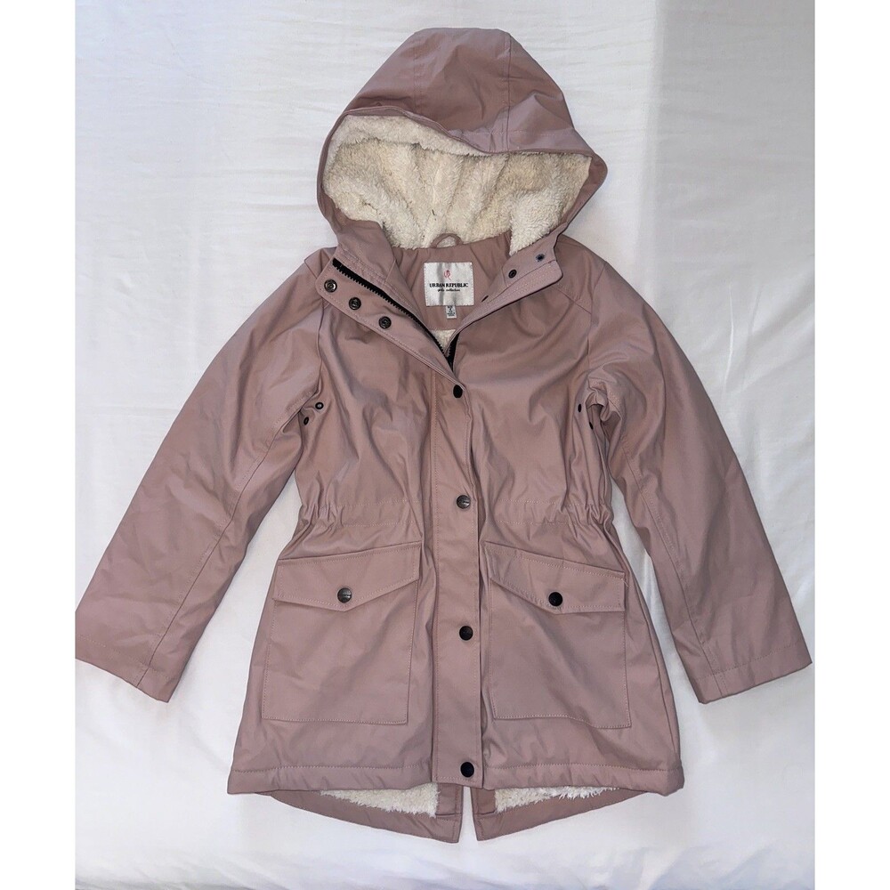 Urban Republic Girls Sz S Pink Lined Hooded Parka Jacket Adjustable Waist